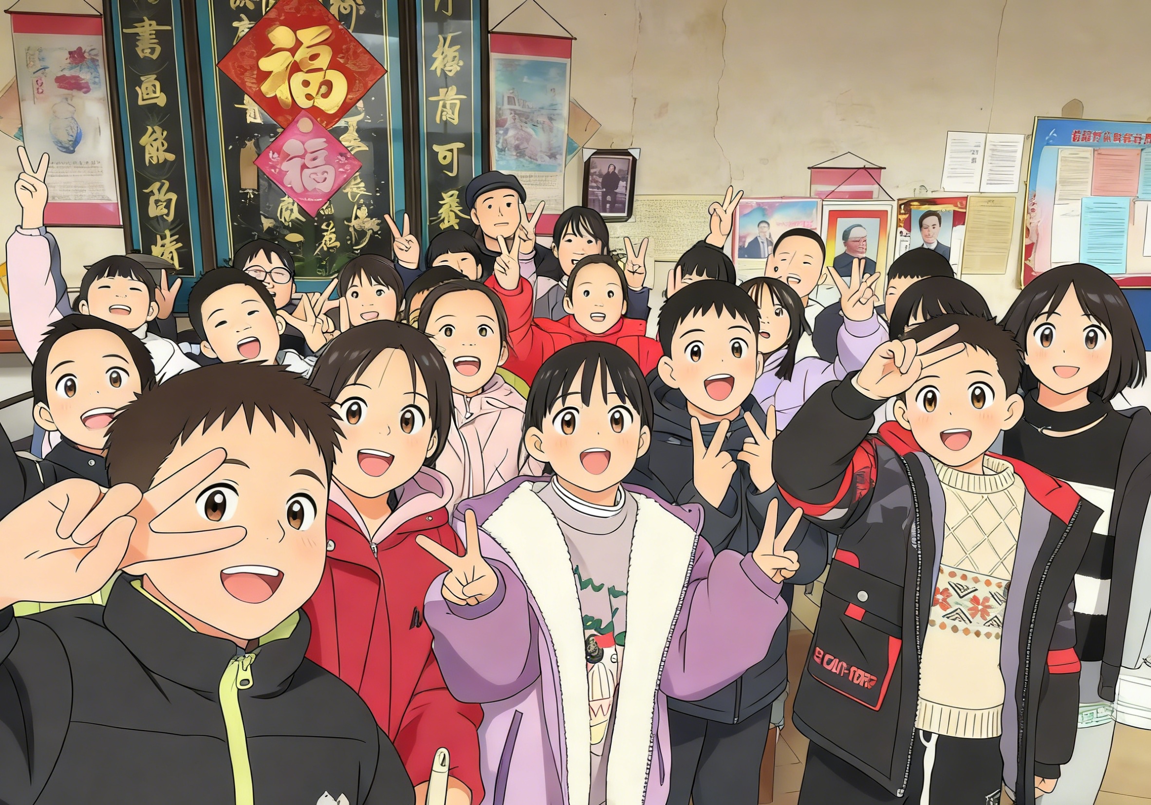 Smiling children and a classroom group photo