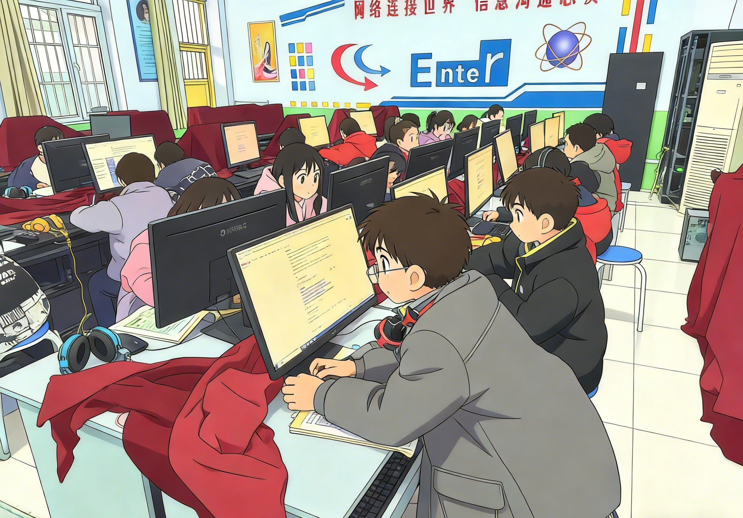 Children trying AI in the computer room